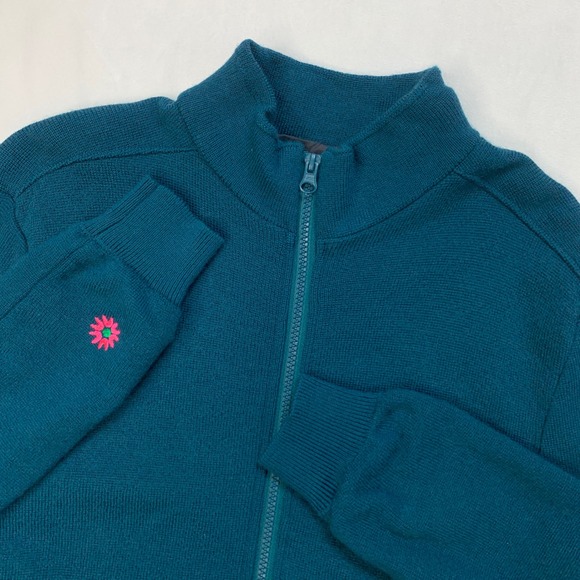 Heathlander Golf‎ Wind Sweater Unisex XS Teal 100% Merino Wool Zip Performance